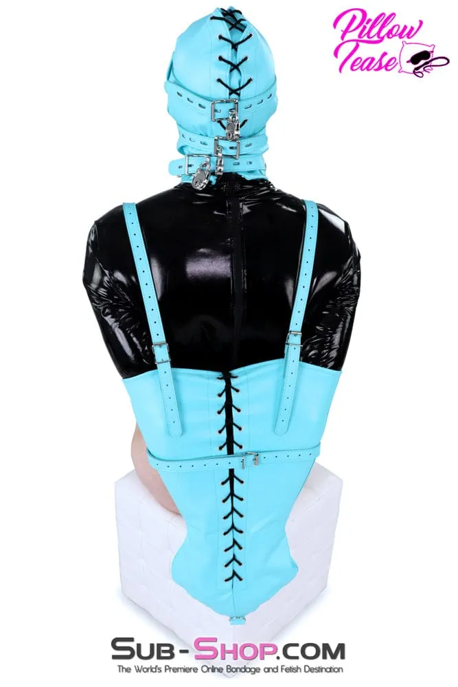 3455RS-SIS  Obedient Sissy Blue Lace Armbinder – Feminine Bondage Restraint for Mistress Strict Control