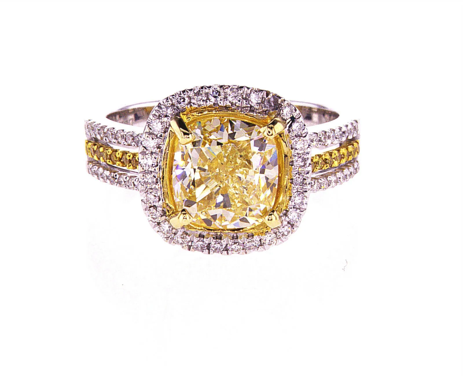 3.50 CT Natural Fancy Yellow Color Diamond Ring VS1 Cushion Cut GIA Certified