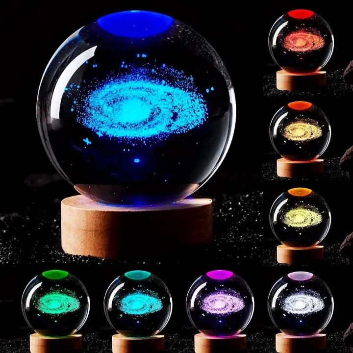 3D Crystal Galaxy Colour Changing RGB 7 Colours Led with Wood Base