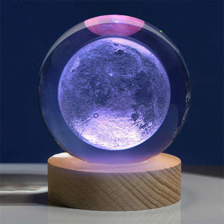 3D Crystal Moon Colour Changing RGB 7 Colours Led with Wood Base (No Cod Allowed)