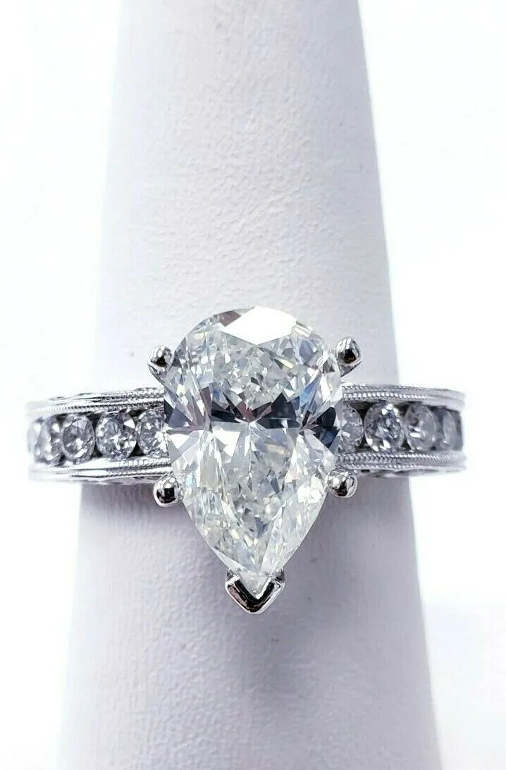 4 CT I Color VS2 Natural Diamond Ring 18K Gold GIA Certified Pear Cut Size 8.25