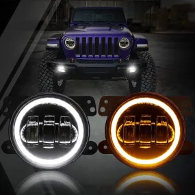 4 Inch 30w LED Fog Lights With White DRL Amber Turn Signal For Jeep Wrangler 07-18 JK TJ LJ Front Bumper Lamp