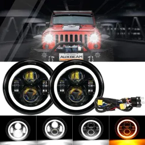 7 Inch LED Headlight Replacement with Halo Ring  H4 LED Headlight Brightness Intensifier Wiring Harness for Jeep Wrangler JK TJ LJ