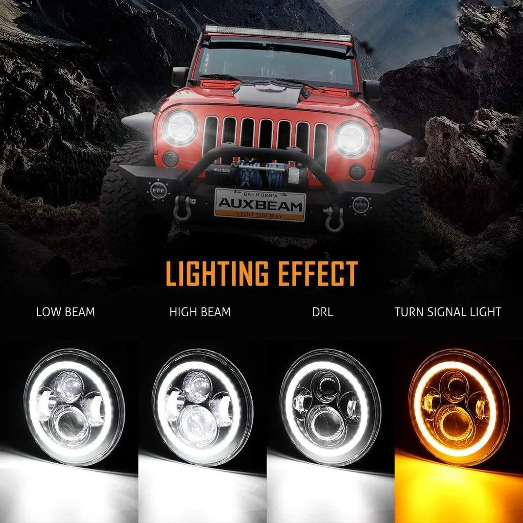 7 Inch LED Headlight Replacement with Halo Ring  H4 LED Headlight Brightness Intensifier Wiring Harness for Jeep Wrangler JK TJ LJ