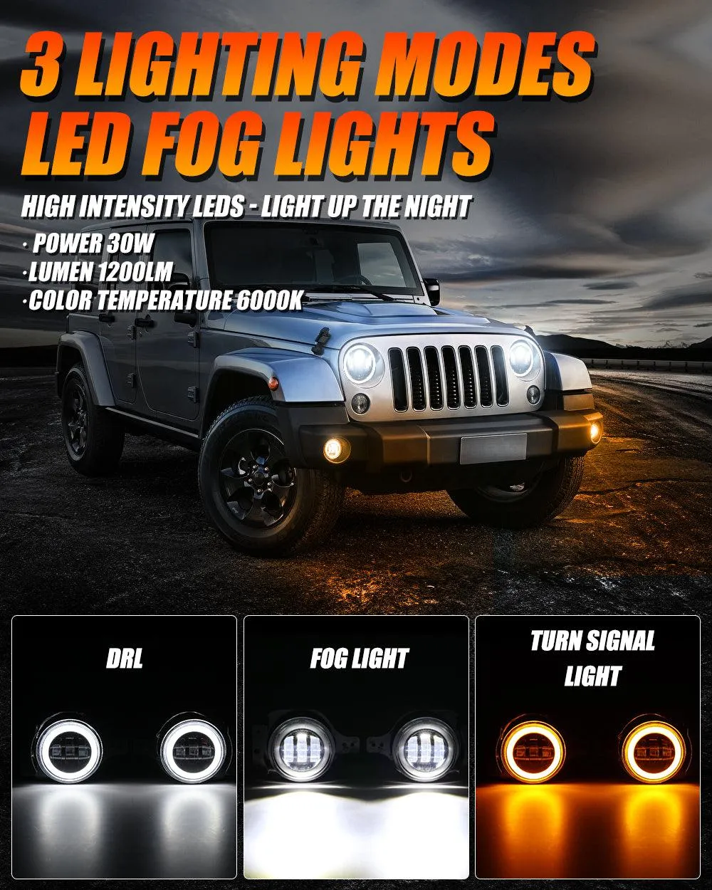 9'' LED Halo Headlights & 4'' 30W LED Fog Lights with White DRL Amber Turn Signal For Jeep Wrangler JL 2018-2020