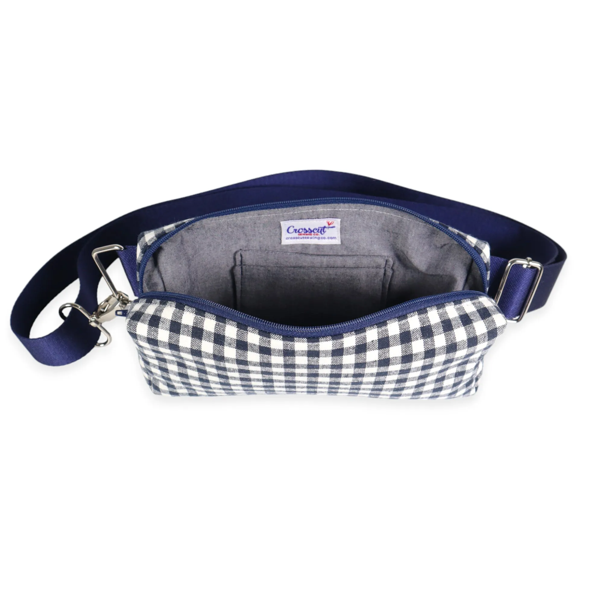 Belt Bag Sewing Kit - Supplies, Printed Pattern and Video Tutorial - Navy Gingham