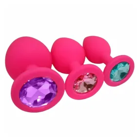 Colorful Jeweled Silicone Princess Plugs, Set of 3