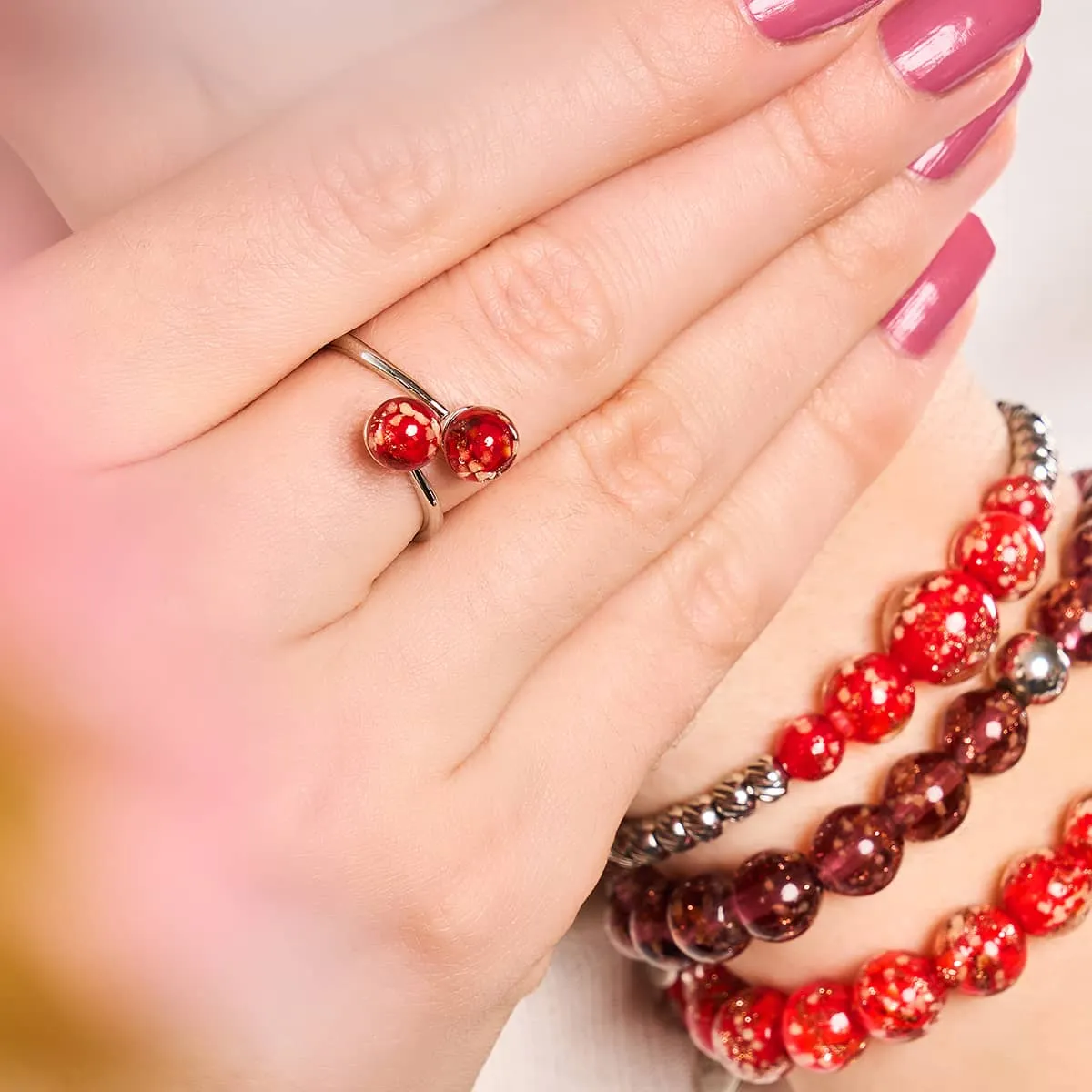 Crimson | .925 Sterling Silver | Firefly Glass | Infinity Helix Ring