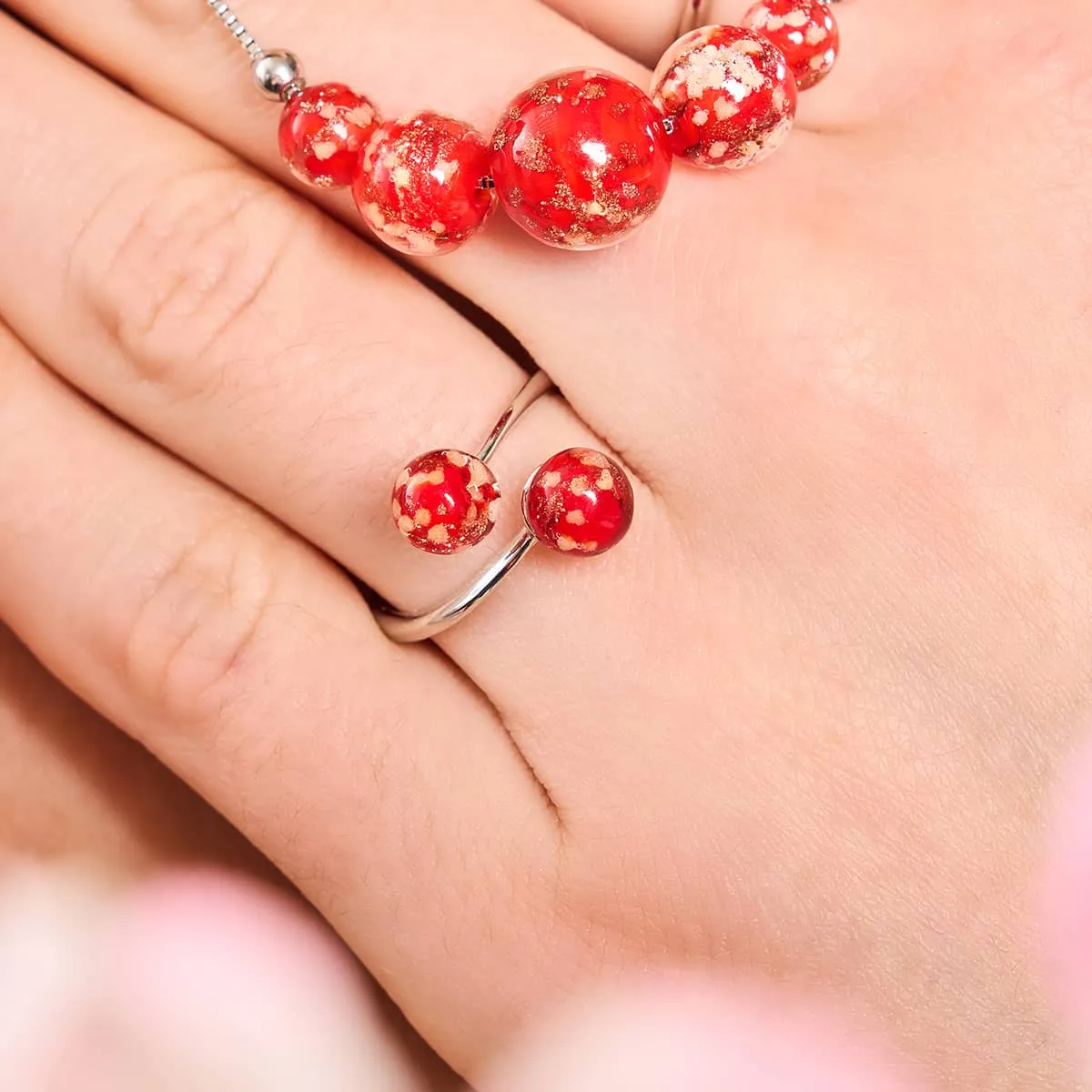 Crimson | .925 Sterling Silver | Firefly Glass | Infinity Helix Ring