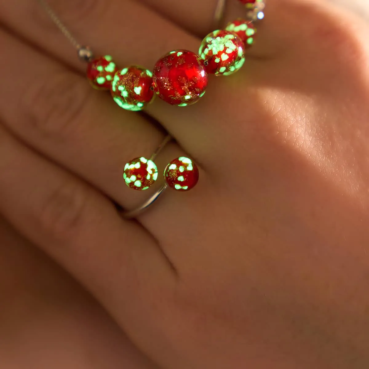 Crimson | .925 Sterling Silver | Firefly Glass | Infinity Helix Ring