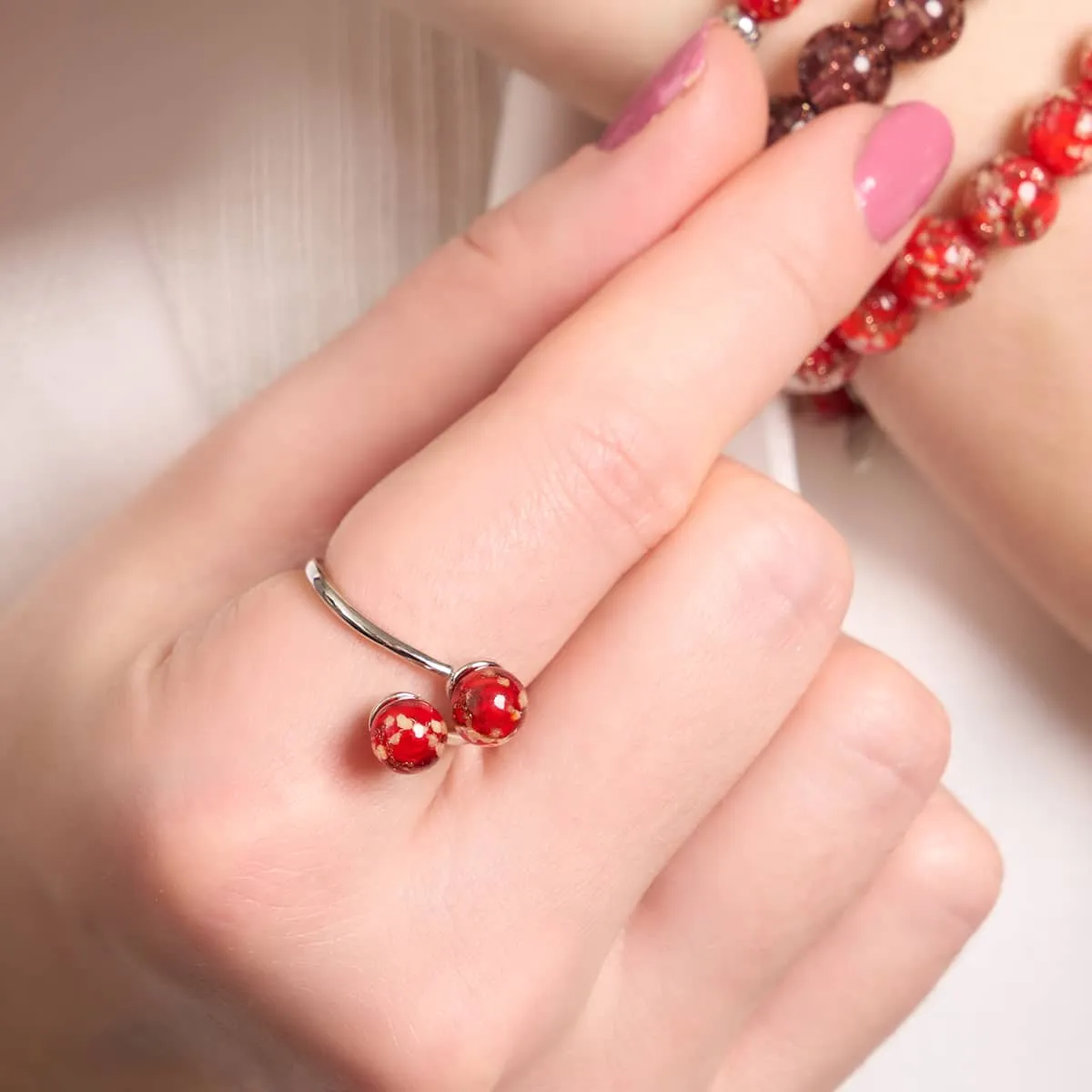 Crimson | .925 Sterling Silver | Firefly Glass | Infinity Helix Ring