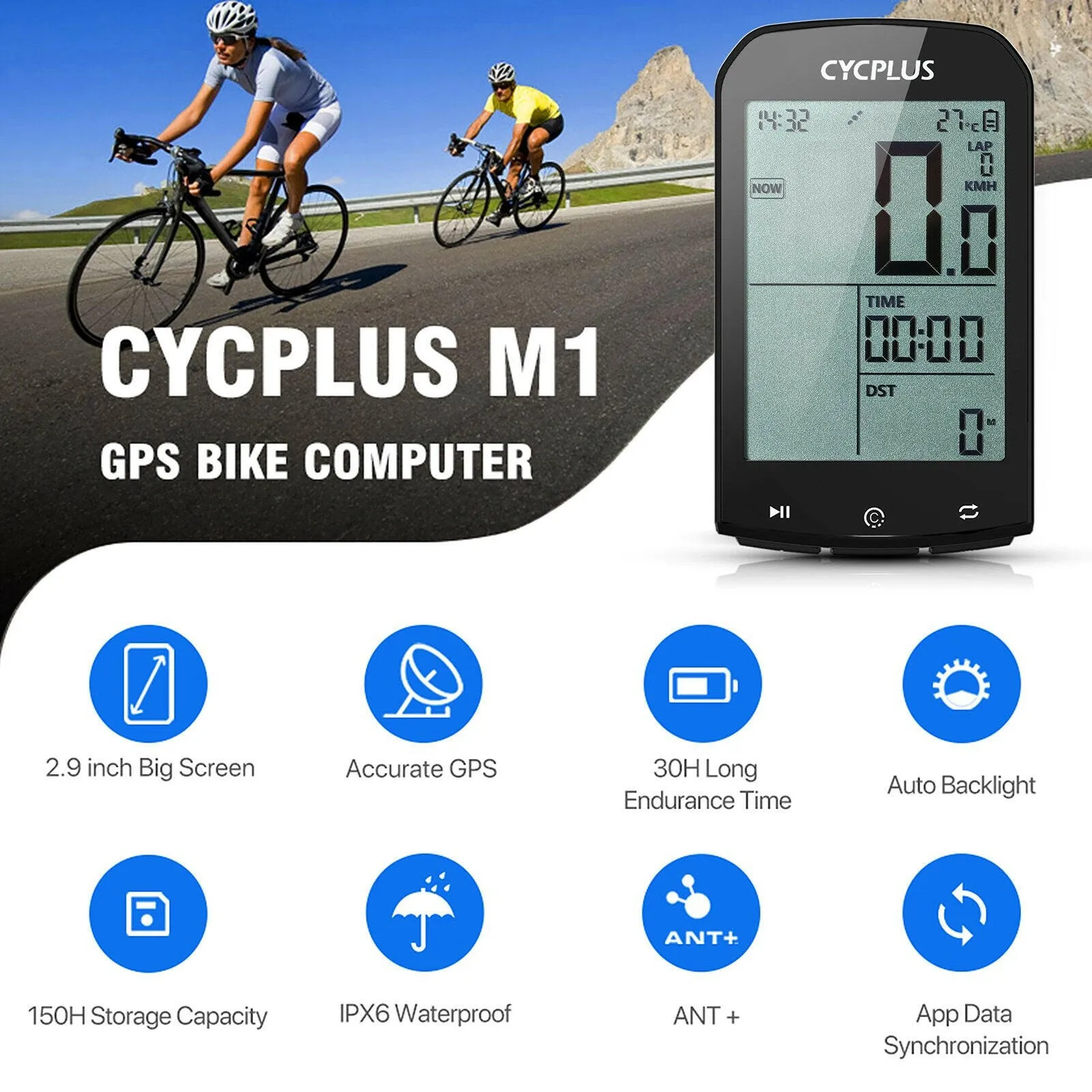 CYCPLUS M1 GPS Cycling Computer BT 4.0 ANT  Bike Wireless Computer Digital Speedometer Backlight IPX6 Accurate Bike Computer