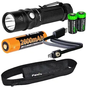 Fenix RC11 USB rechargeable 1000 Lumen CREE XM-L2 U2 LED Flashlight EDC with Fenix 18650 Li-ion battery , and 2 X EdisonBright CR123A Lithium back-up Batteries bundle