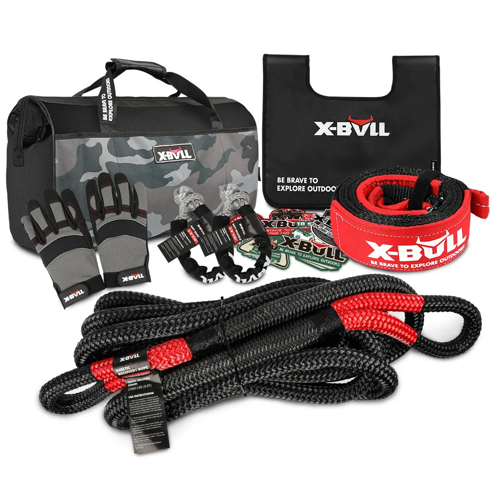 Heavy-Duty 4WD Recovery Kit with Kinetic Rope & Tracks - X-BULL