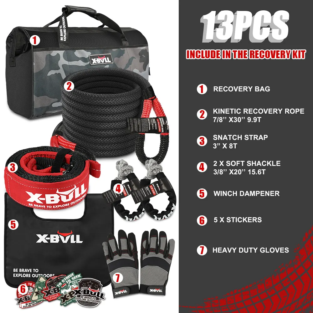 Heavy-Duty 4WD Recovery Kit with Kinetic Rope & Tracks - X-BULL