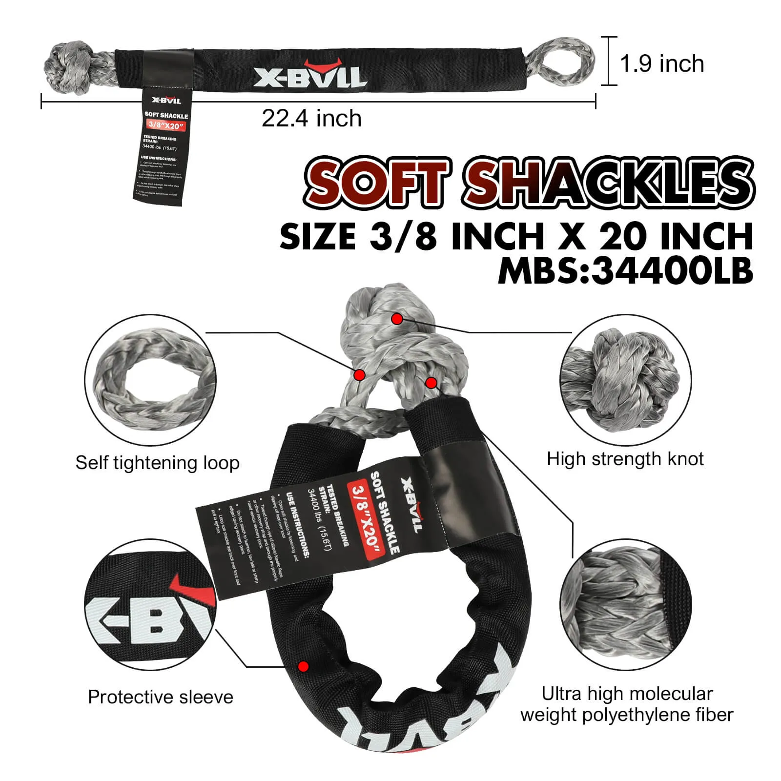 Heavy Duty Off-Road Recovery Kit with Kinetic Rope and Soft Shackles