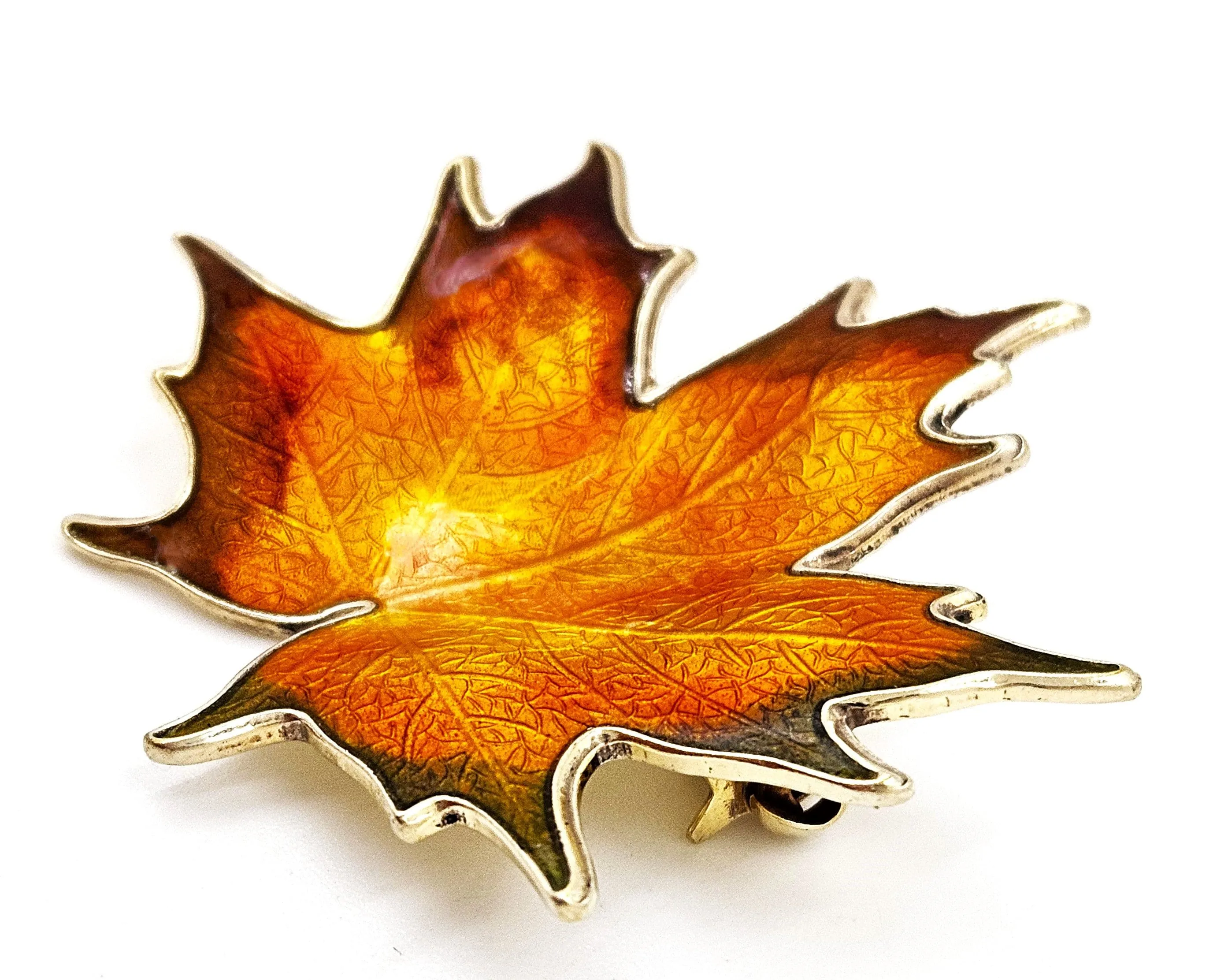Jens E Jensen Hroar Prydz Norway Sterling Enamel Maple Leaf Brooch 1920s