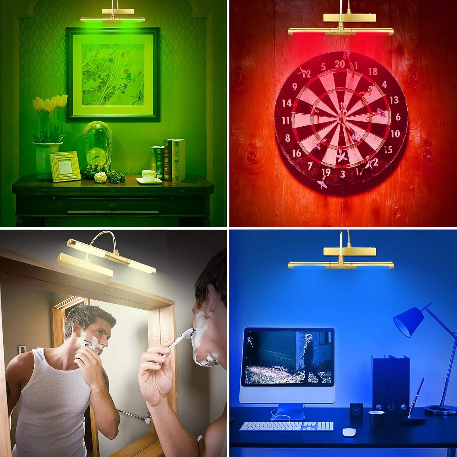 LED Picture Light with Remote Control, Rechargeable LED Wall Lights with 12 Colors Changing, LED Display Lamp 13 Inches Rotatable Light Head for Painting Dartboard Frame Portrait Art, Gold