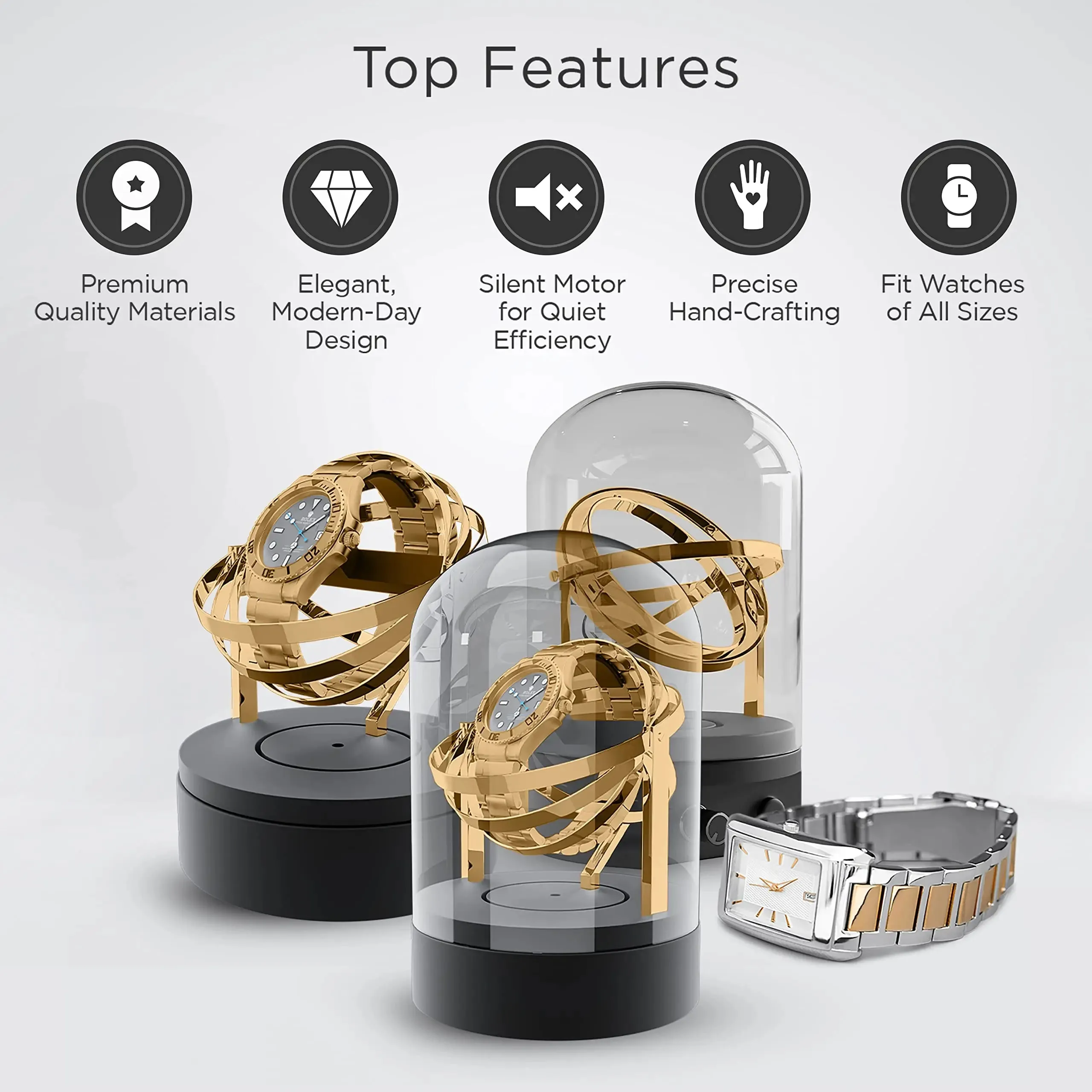 Luxury Automatic Space Age Orbiting Gyroscope Design Watch Winder Fine Stand Case With USB Power Adapter