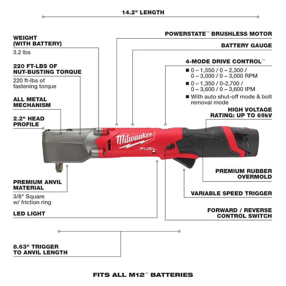 Milwaukee 2564-22 M12 FUEL  3/8" Right Angle Impact Wrench Kit