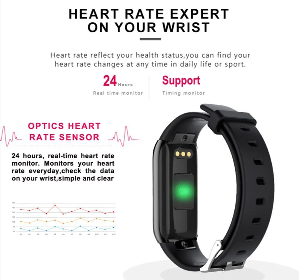 New Coloured Screen Smart Bracelet Heart Rate Monitor Fitness Tracker Clock Pulse Tonometer Smart Band for IOS Android Windows