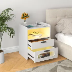 Nightstand with Wireless Charging Station, 24 Color LED Lights