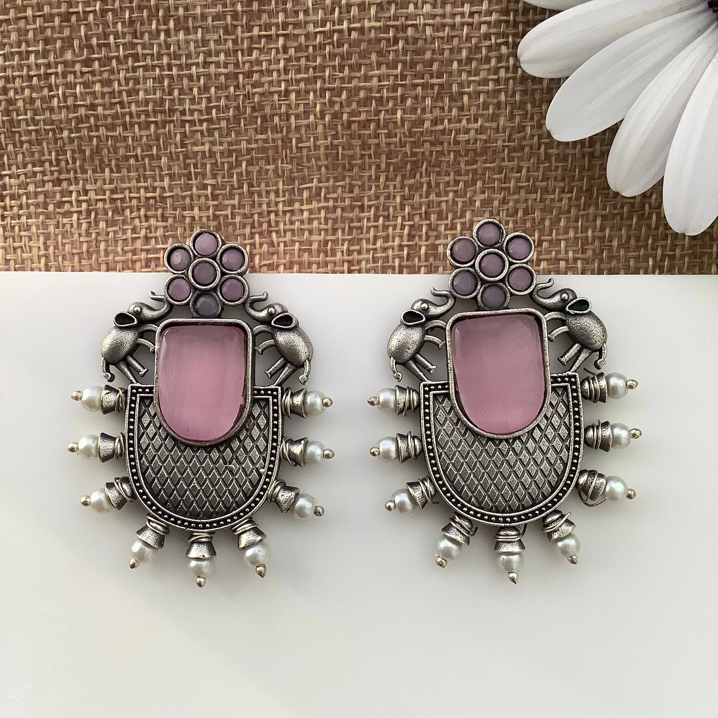 Salvanity Fashion Jewellery German Silver City Lights Earrings Monalisa Pink